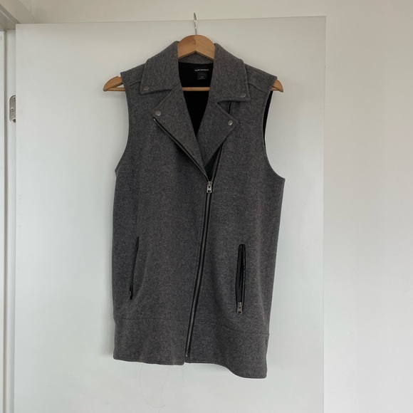 Club Monaco Moto Long Grey Wool Vest - Picture 4 of 5